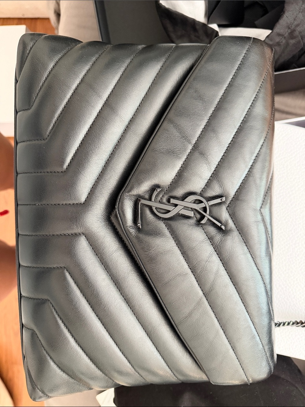 Saint Laurent Black Quilted Leather Shoulder Bag with Matte Logo